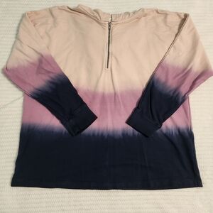 J. JILL Fit Twilight Dip-Dyed Ombre 1/4 Zip Pullover Hoodie L Comfy Lounge Women